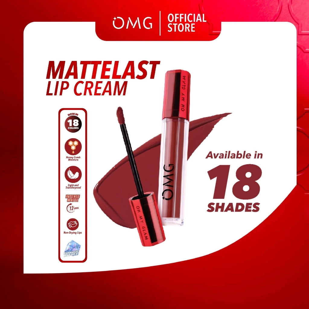 OMG OH MY GLAM Mattelast Lip Cream 2.9 g - Lip Cream Matte Dengan Warna Intense, Tahan Lama & Ringan