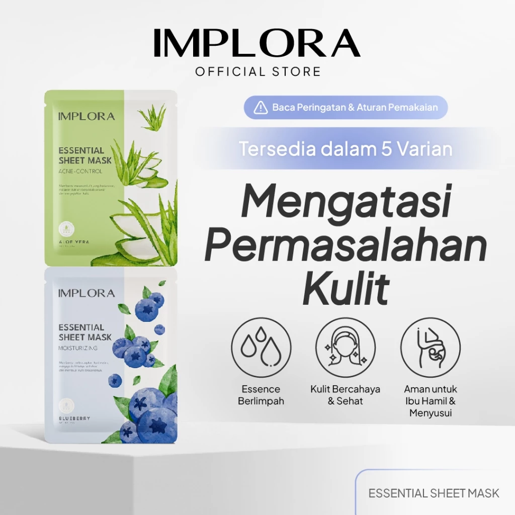 Implora Essential Sheet Mask | Hydrating Essence | Mencerahkan Mengencangkan Wajah