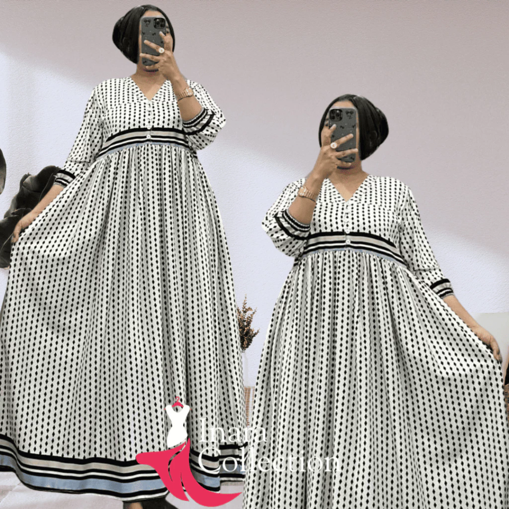 Tiara Midi Dress Rayon Premium Lengan Karet Busui Kancing Dress Wanita Muslim Kekinian