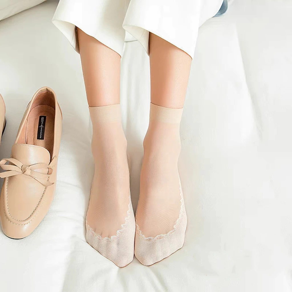 COD (Bundle 10Pasang) Kaos Kaki Transparan Pendek Wanita Stocking Wanita  Short Sock Daily .