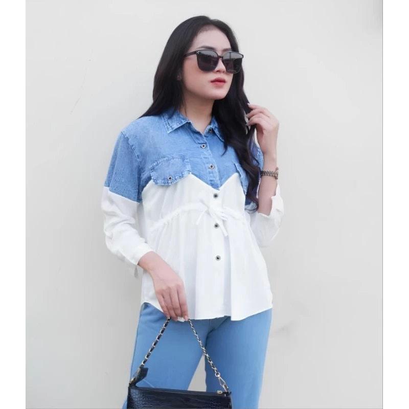 CUPITA BLOUSE JEANS MIX RAYON TWILL