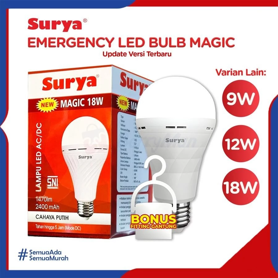 LAMPU EMERGENCY SURYA AC/DC 9W - 18W Lampu Ajaib TAHAN 5JAM