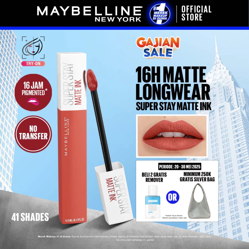 MAYBELLINE OFFICIAL Superstay Matte Ink Liquid Long Lasting Waterproof Matte Lipstick Lipcream Make Up Transferproof Tahan 16 Jam Lip Matte Lipstik Matte Lipstik