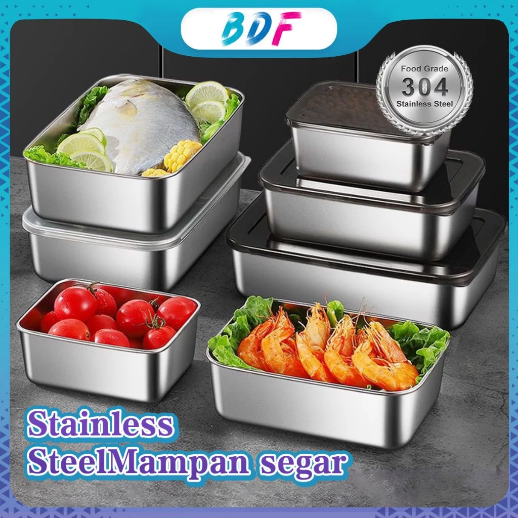 【COD】Food Box Stainless 304 Tempat Wadah Makanan Kontainer Makanan Sayuran Tempat Sayur Stainless Kotak Stainless Baskom