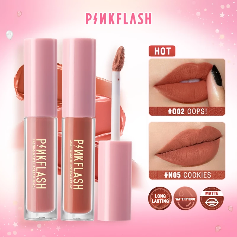 PINKFLASH Matte Lipstik Lembut Tahan Lama Pelembab Pigmentasi Tinggi 21 Colors