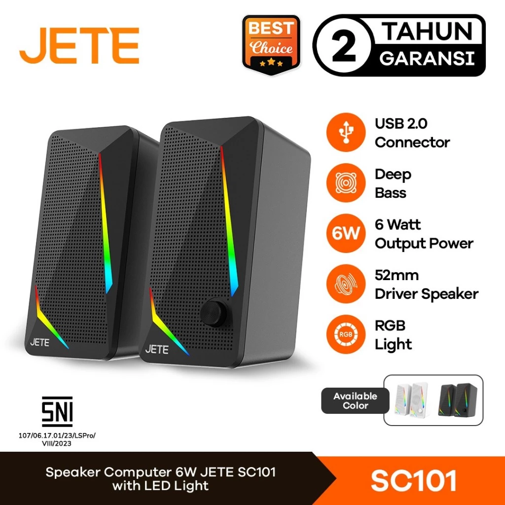 JETE Speaker Komputer SC101 Portable Stereo Bass Subwoofer USB and Jack Audio 3.5mm Portable Gaming Soundbar RGB Light
