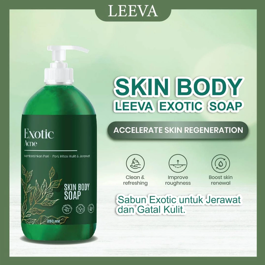 Leeva Sabun Mandi Exotic Acne Cair 250ml, Mengatasi Kulit Jerawat, Panu, Gatal Dalam 2 Minggu