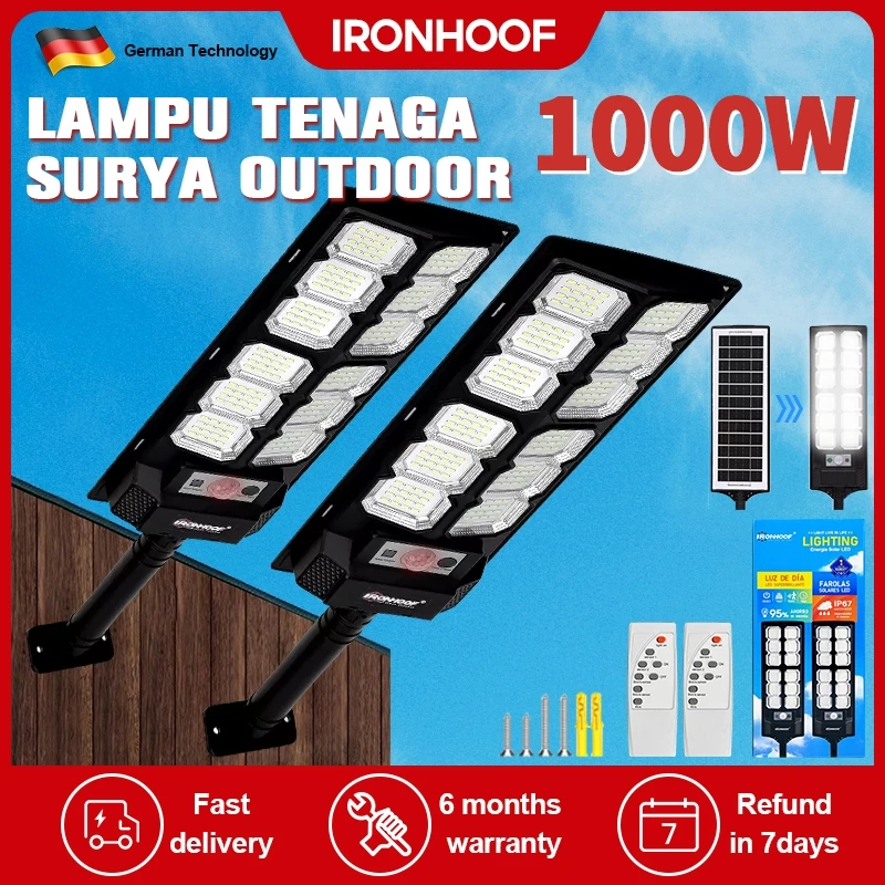 IRONHOOF lampu tenaga surya outdoor 1500W lampu solar cell lampu outdoor IP67 Tahan air LED Lampu sorot Emergency Super terang tahan lama 24H Lampu tenaga matahari 50X Bright MAX