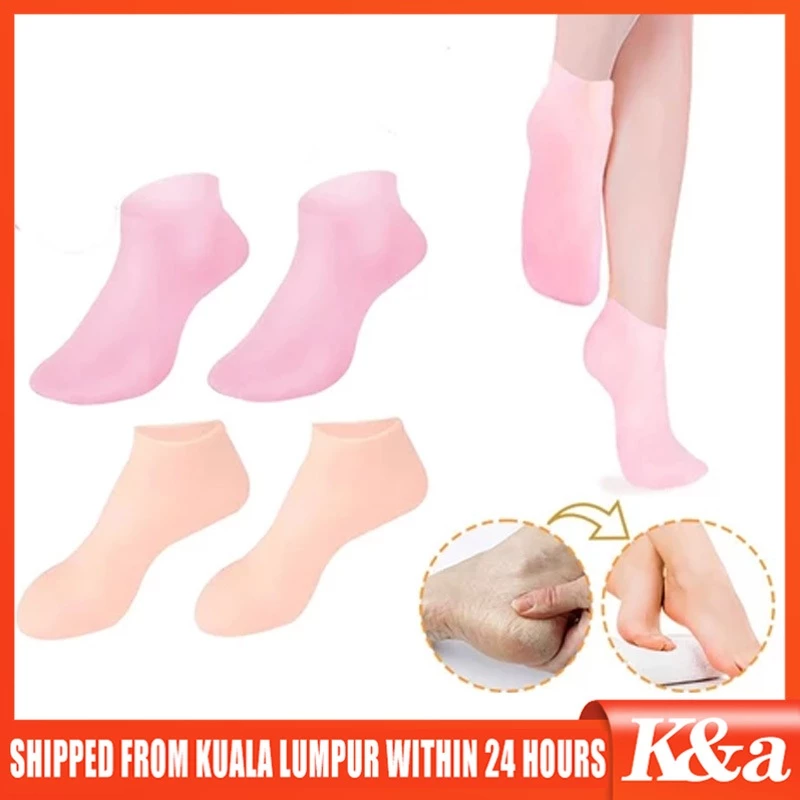 1 Pair Kaos Kaki Silikon Anti Cracking Anti Lecet Universal Moisturizing Spa Latex Silicone Foot Care Socks Gel Cracked Heel Anti Kaki Pecah Pecah Penghalus Telapak Kaki Free Size Protector