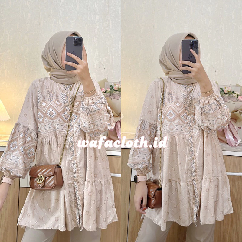 TIFANY BLOUSE RAYON MOTIF BABBYDOL LENGAN BALON FIT TO XL