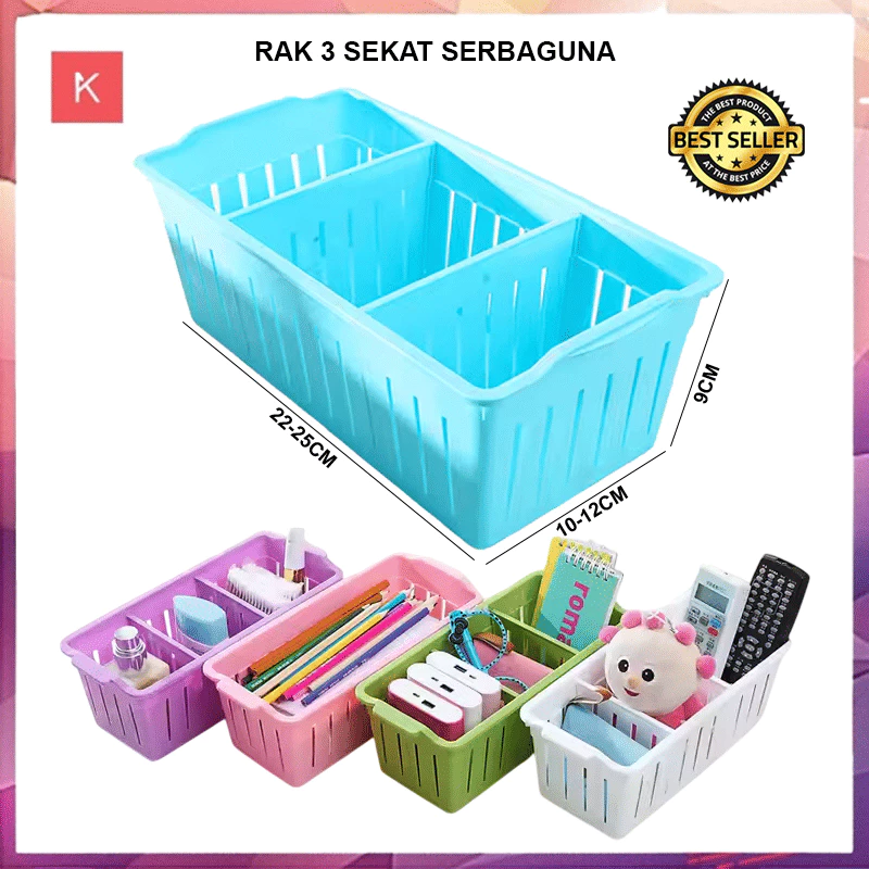 ANG Rak Partisi 3 Sekat / Keranjang Penyimpanan Serbaguna