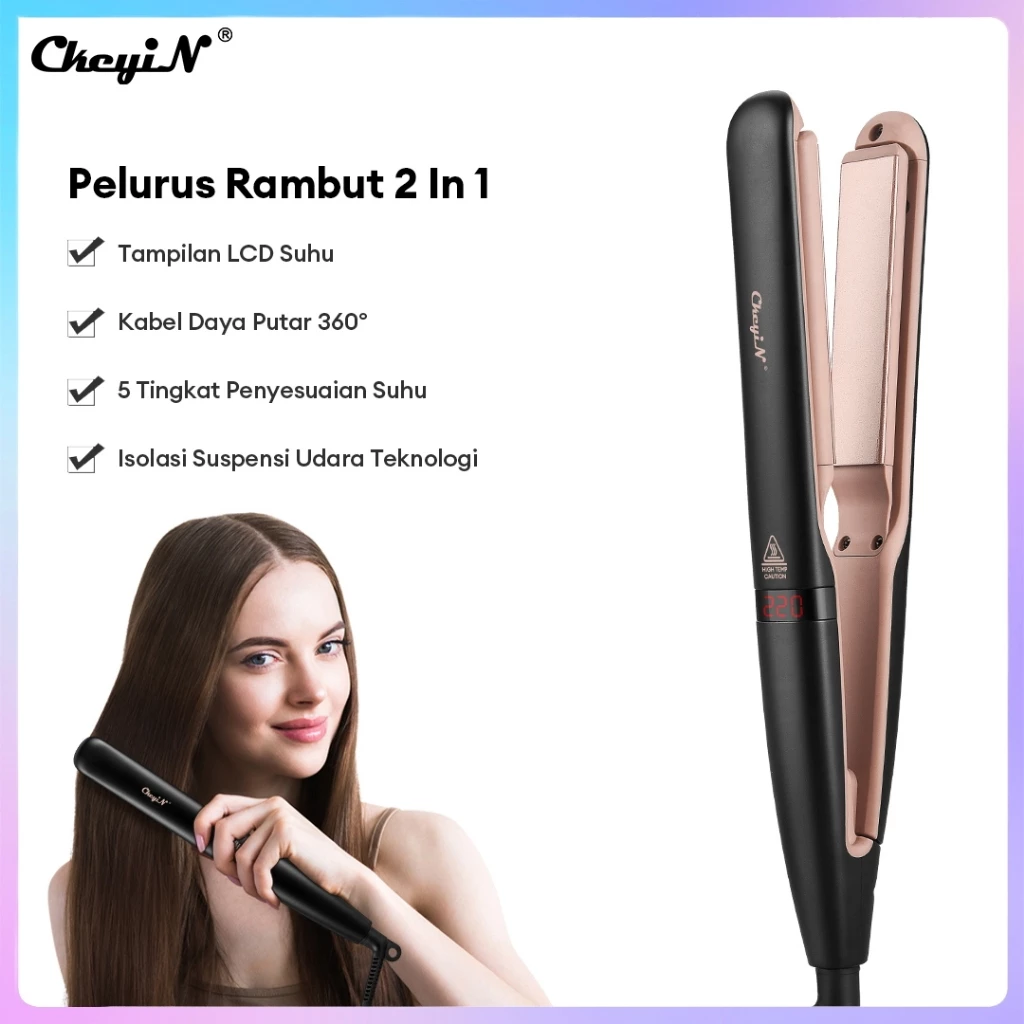 CkeyiN 2 In 1 Pelurus Rambut Pelat Apung Pembuangan Panas Berongga Catok Rambut Hair Straightener