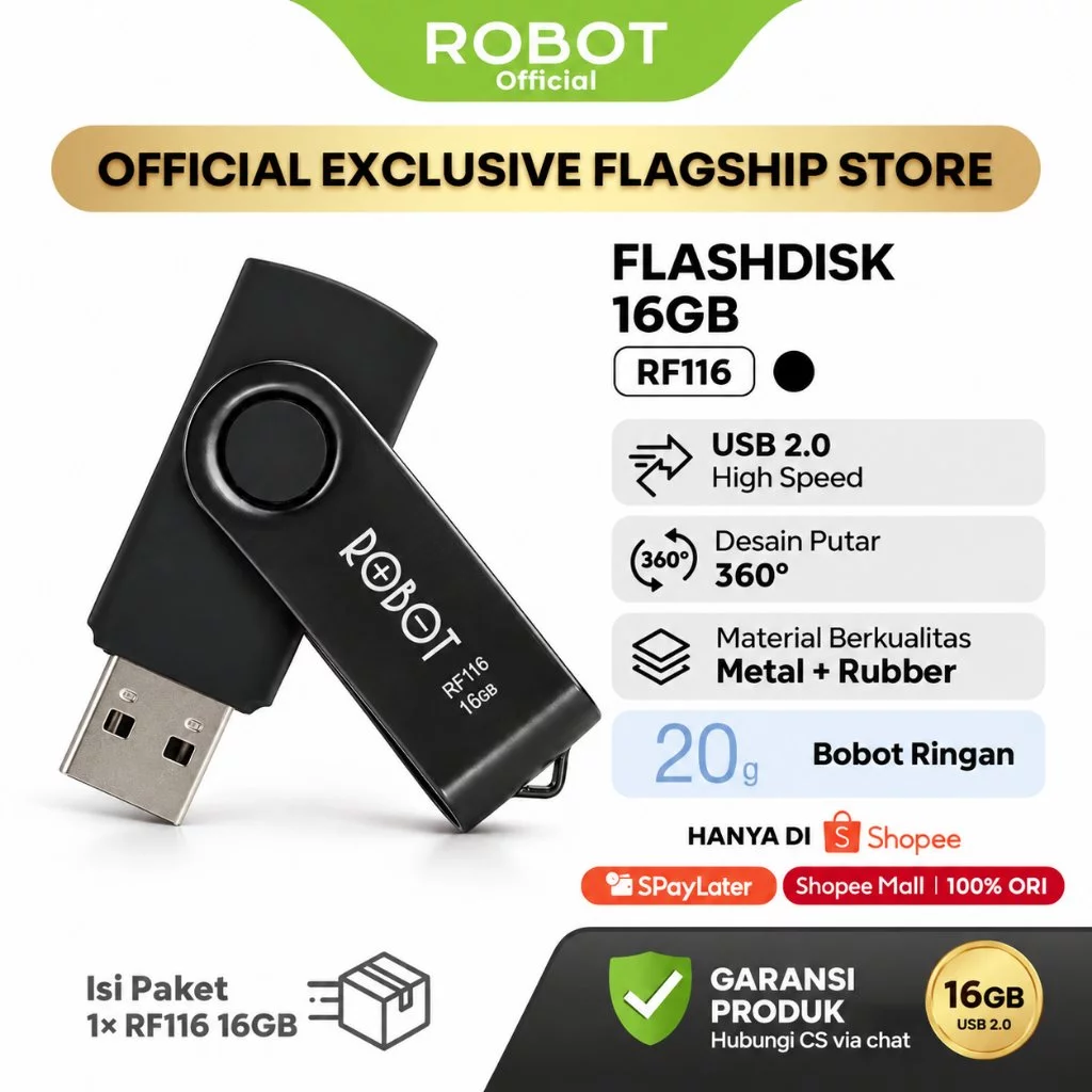 ROBOT RF116 16GB Flashdisk FlashDrive USB Drive Original - Garansi Resmi 1 Tahun