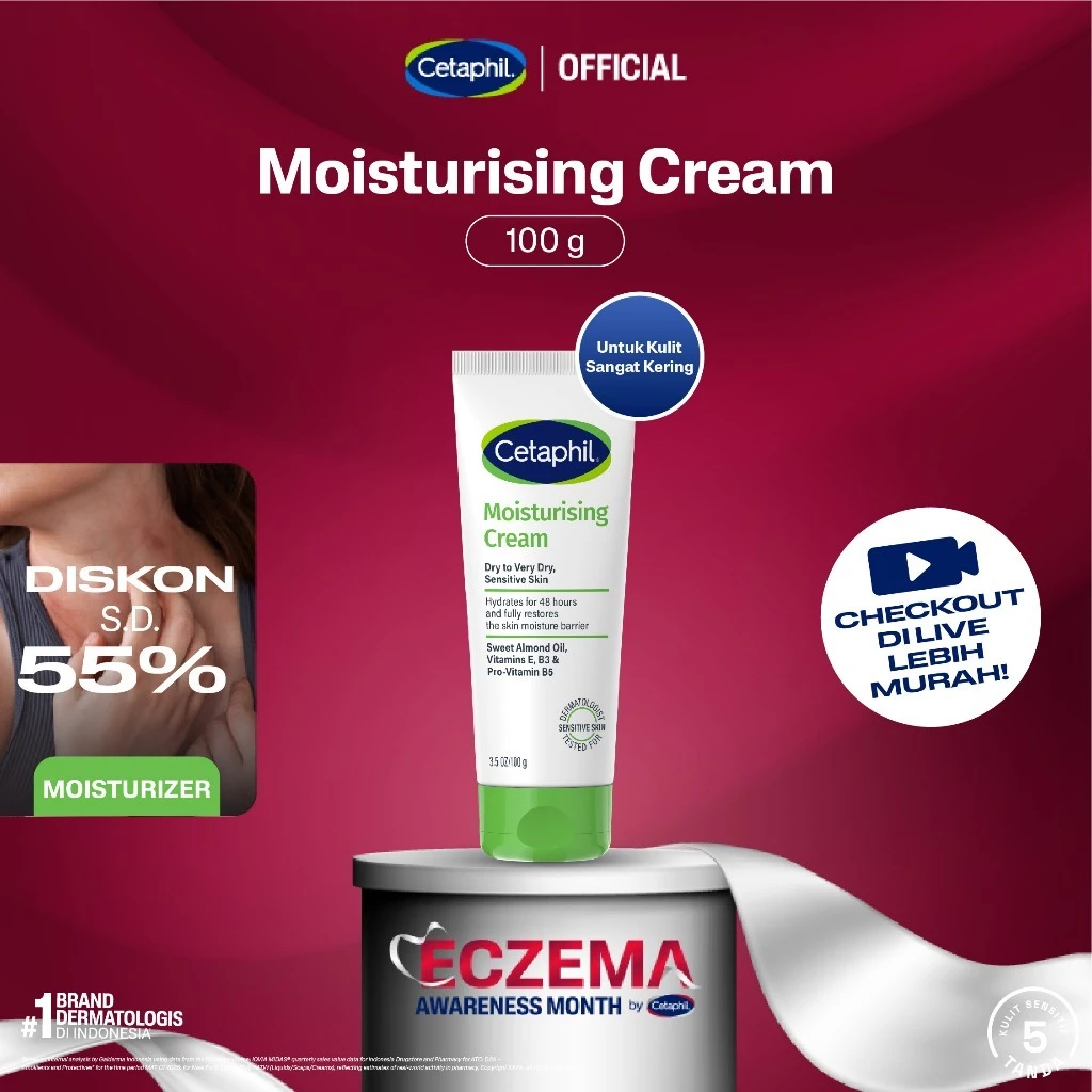 Cetaphil Moisturizing Cream 100g dengan Minyak Biji Bunga Matahari, Vitamin E dan Almond Oil Pelembab Wajah & Kulit