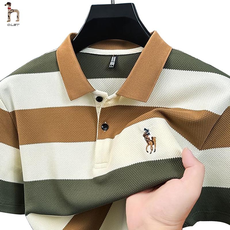 Olet Polo Shirt Pria Import kaos stripe Antibakteri Lembut Nyaman