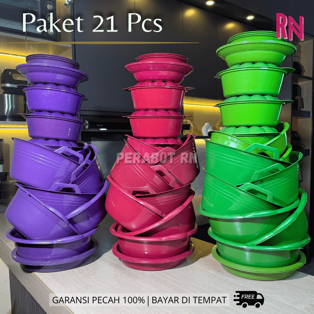 [21 PCS] Paket Lengkap Peralatan Rumah Tangga / Set Dapur Plastik / Baskom / Bak Kuping / Nampan / Basi Sayur / Piring / Mangkok / Hampers