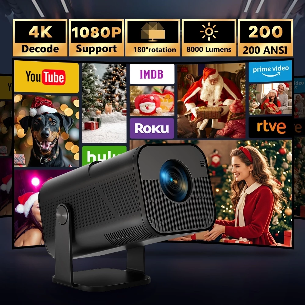 COD Proyektor HY320/Q320 Android 11.0 1080p 10000 Lumens WiFi 6 Bluetooth 5 Smart Proyektor HD 4K HDMI 1080P Native Projector LCD TV Asli Sistem Operasi 270 ° Proyektor yang Dapat Disesuaikan