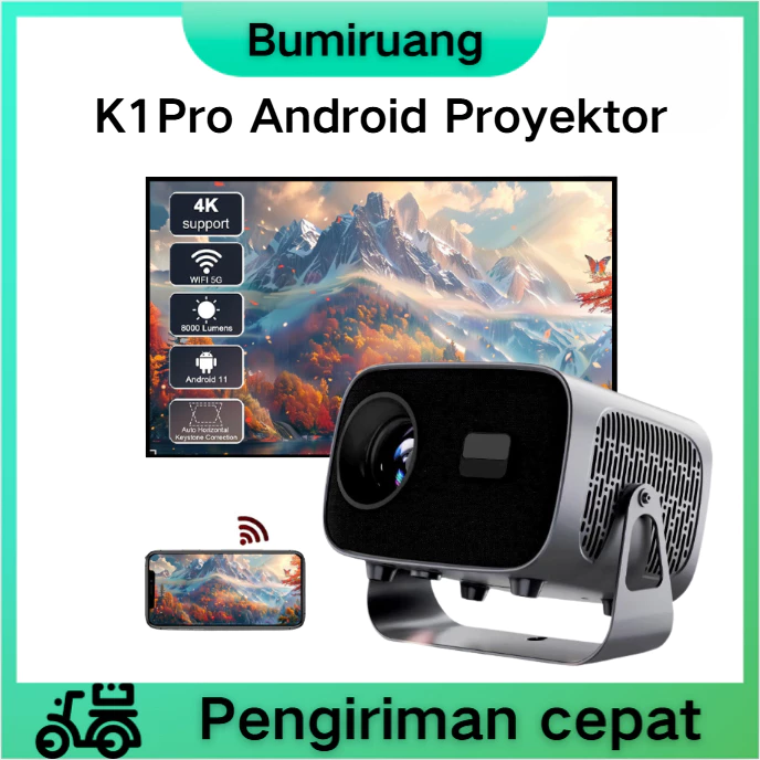 BUMIRUANG   K1Pro Proyektor Android 200ANSI 1080P Proyektor Android 11 With Stand Smart Projector LCD TV