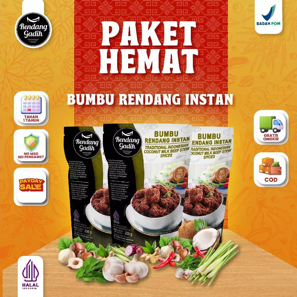 Rendang Gadih Paket 3 pcs Bumbu Rendang Instan 250 g
