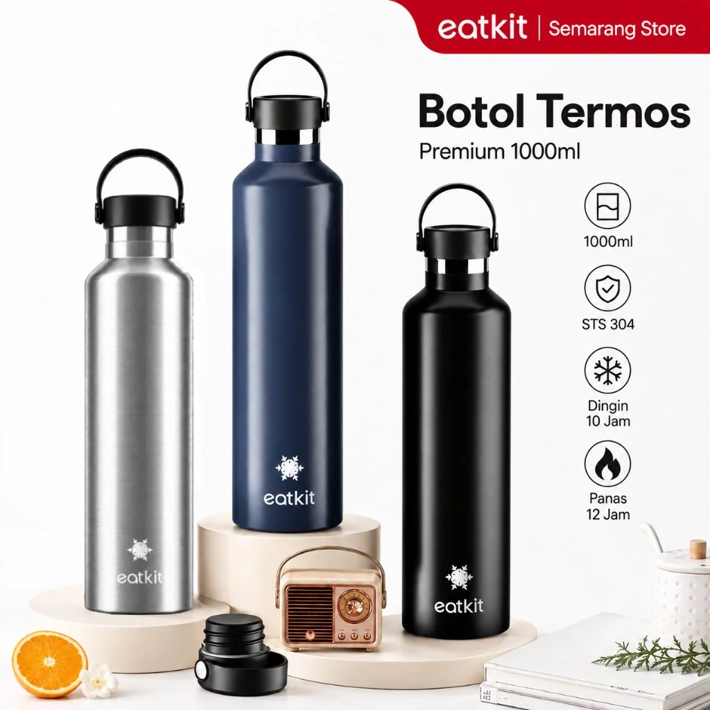 Eatkit Tumbler Stainless Steel 304 1000ml Botol Minum Tahan Panas Dan Dingin Thermos Cup Vacuum