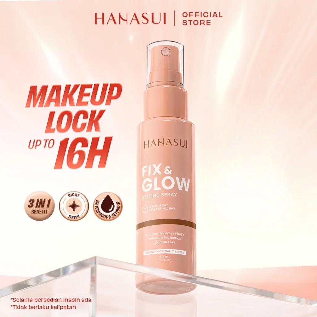 Hanasui Fix and Glow Setting Spray Glowy Finish Make Up Menghidrasi Kulit