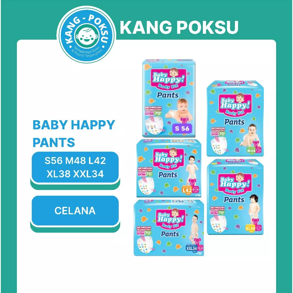 BABY HAPPY PANTS S56 M48 L42 XL38 S56 XXL34 POPOK CELANA JUMBO S 56 M 48 L 42 XL 38 XXL 34 PPKS KPS