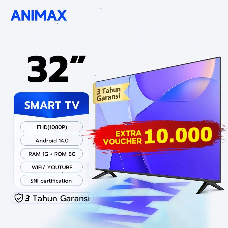Animax TV Digital 32 inch smart tv led Android14.0/OS Coolita televis Garansi 3 tahun (W32C)