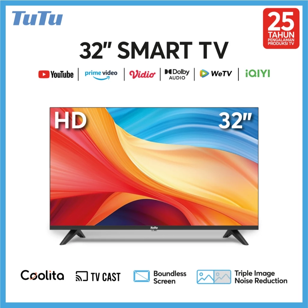 TUTU Smart TV 32inch Coolita 3.0 HD Dolby Audio Digital Televisi WiFi HDMI Boundless Low Blue Light TV Cast Mirroring Youtube/Prime Video/Vidio