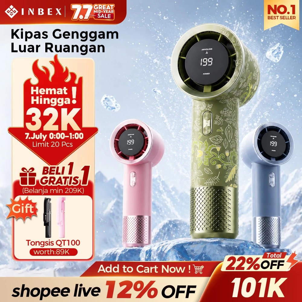 INBEX IF01 Macaron Kipas Angin Mini Portable Cooler HP 17000RPM LED display 199 tingkat kecepatan angin kuat Travel/outdoor/commuting