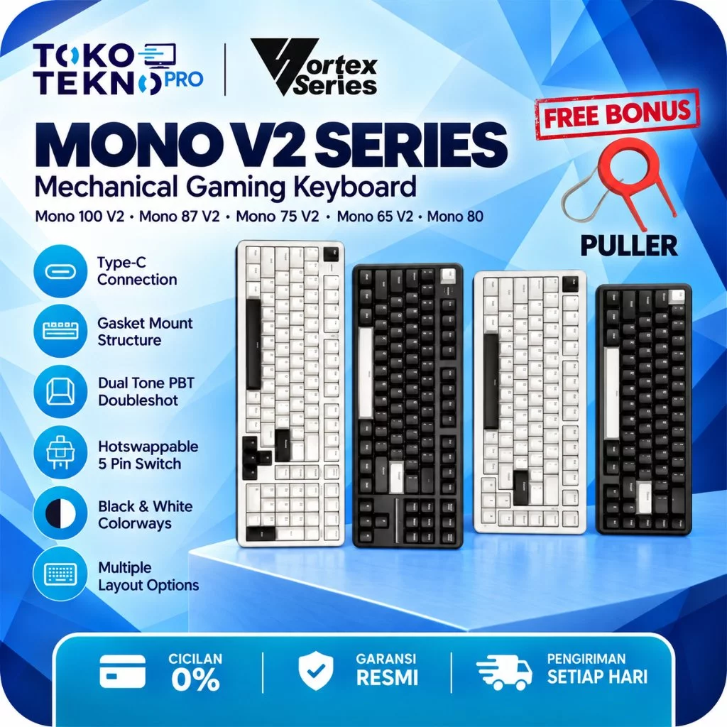 Vortexseries Vortex Mono V2 Gen2 Series Wired Gasket Mount Mechanical Keyboard 65% 75% 87% TKL Layout Hotswappable Universal