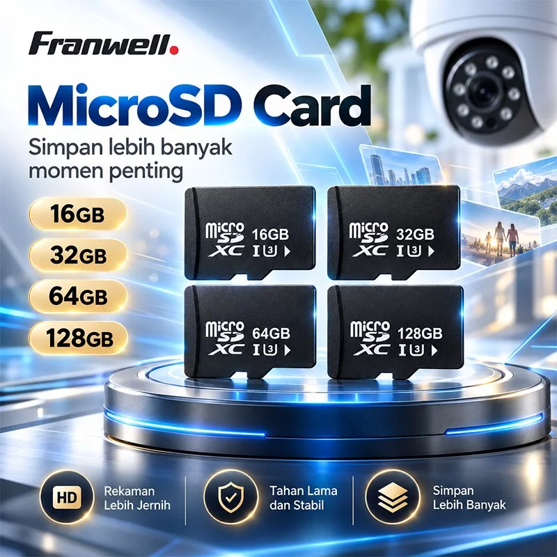 Franwell MicroSD Memory Card Class 10 UHS-1 untuk CCTV HP Dashcam 16 32 64 128 256GB Rekam 24 Jam High Speed Tahan Air Awet