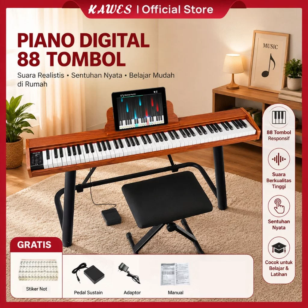 KAWES Piano Elektronik 88 Tombol Piano Elektrik Palu Berat Portabel Profesional Multifungsi