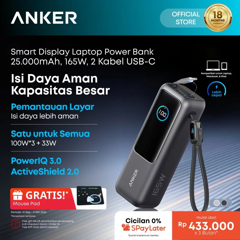 Anker Smart Digital Display Touch Laptop Power Bank 25.000mAh 165W Triple 100W USB-C Ports GaN Fast Charging PPS PD 3.0
