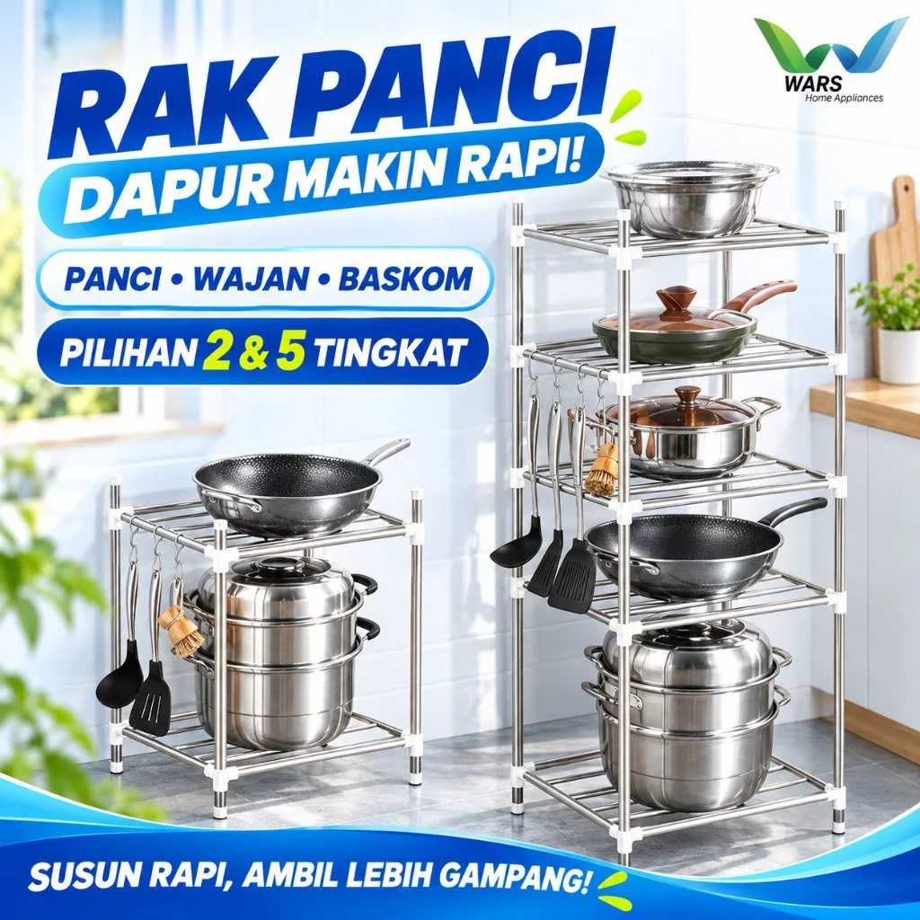 WARS Rak Dapur Tempat Penyimpanan Panci Wajan Baskom Multifungsi
