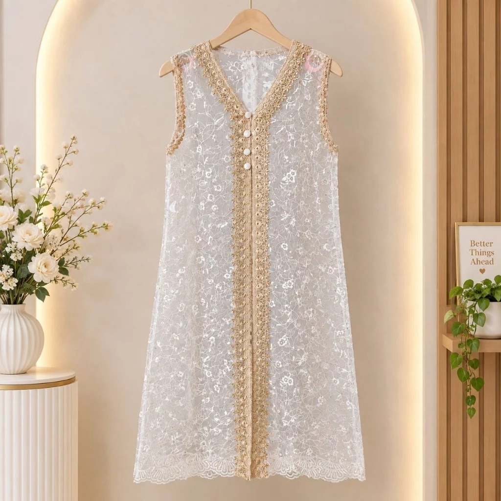 Outher Mewah Simpel Elegan Rompi Terbaru 2026 Bahan Brukat Kombinasi Renda Vest Mewah Trend Size M L XL XXL XXL