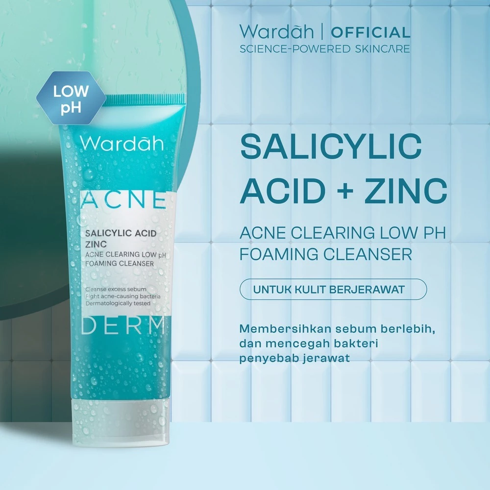 Wardah Acnederm Facial Wash Salicylic Acid Zinc Acne Clearing Low pH Foaming Cleanser - Sabun Cuci Muka Facewash Skincare