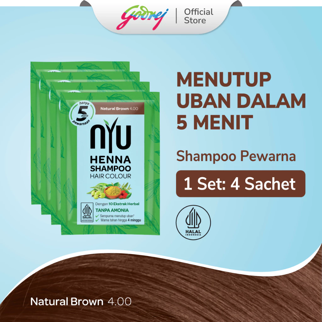 NYU Henna Shampoo Hair Colour Natural Brown Sampo Pewarna Rambut Box Set