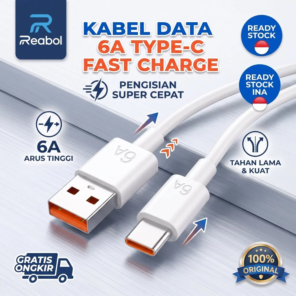 Reabol Kabel Data USB to TYPE C 6A Universal Pengisian standar Kabel Charger Android