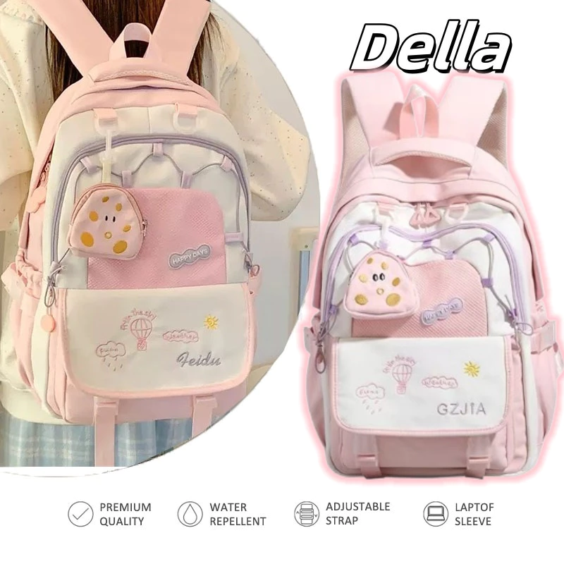 [READY Free Gantungan]  Tas Sekolah Berkapasitas Besar / Tas Bahu Siswa Perempuan Kuliah / Tas Ransel Laptop Gadis Lucu Wanita Korea Import / Fashion Backpack