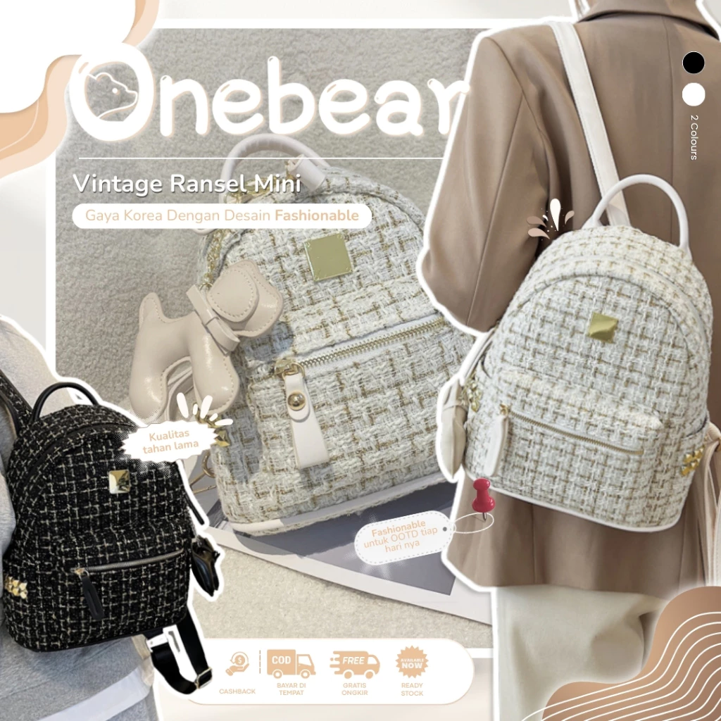 Onebear ransel mini import tas import korea ransel tas ransel mini wanita import fashion cewek ransel terbaru tas ransel unik wanita tas ransel kerja wanita import  tas wanita bahan anyaman ransel wanita kekinian tas modis QW177