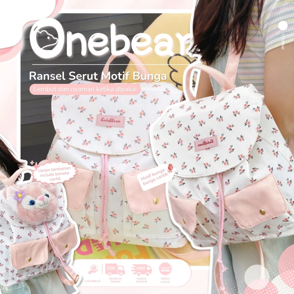 ready Onebear Tas sekolah pelajar Tas ransel kanvas lucu untuk anak perempuan Tas ransel serbaguna Backpack lucu korea tas ransel traveling wanita import korea style tas ransel sekolah sma cewek tas sekolah Y2K aesthetic LM34