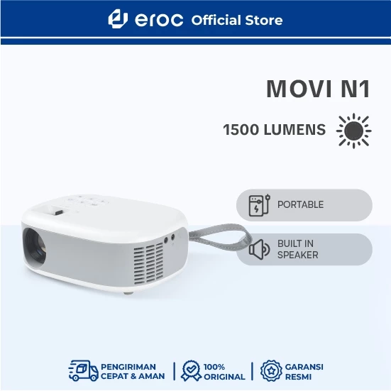 EROC Mini Proyektor - 720p - Built-in Speaker - LCD Display - Projection Size 0.9M – 6.2M - HDMI - USB  - Model Movi N1