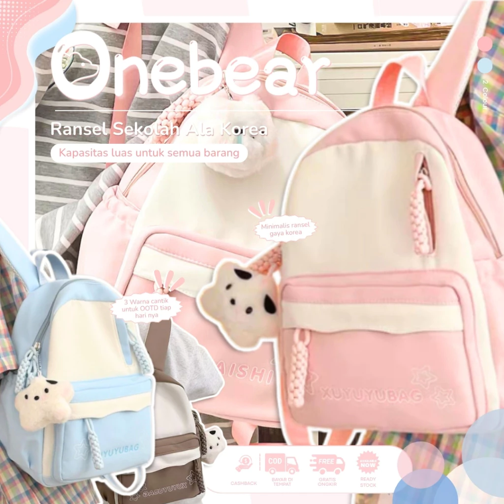 Ready tas sekolah y2k aesthetic tas ransel wanita import korea Backpack tas ransel wanita cewek tas kuliah Ransel SMA-SMP Gaya Korea Ins| Warna Campuran Sejuk Ceria | Mini Tapi Kapasitas Besar Manis & Versatil LM53