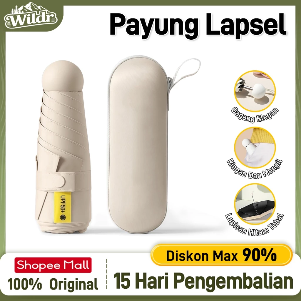 Wildr Payung Lipat Mini Kapsul Anti UV UPF 50+ | Payung Kapsul Premium Portable | Perlindungan Matahari Payung Kecil untuk Wanita & Travel Souvenir Gift Hampers