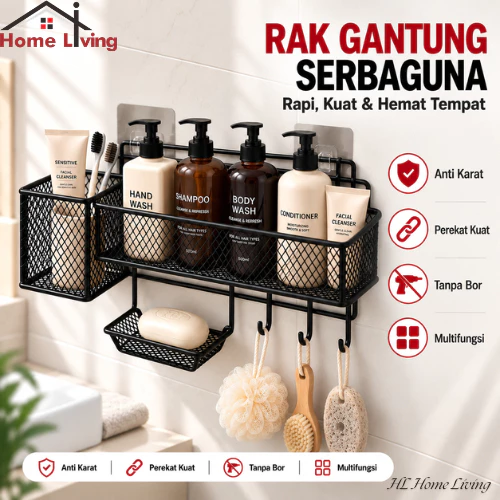 HL Rak Gantung Kamar Mandi Serbaguna Tanpa Bor Estetik Hemat Ruang