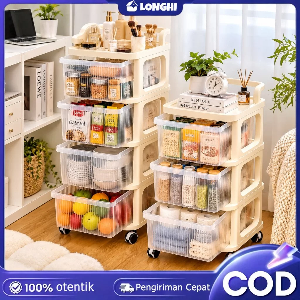 Rak Laci Tarik Serbaguna 2-5 Tingkat Dengan Roda - Rak Organizer Penyimpanan Dapur Kamar Tidur Ruang Tamu