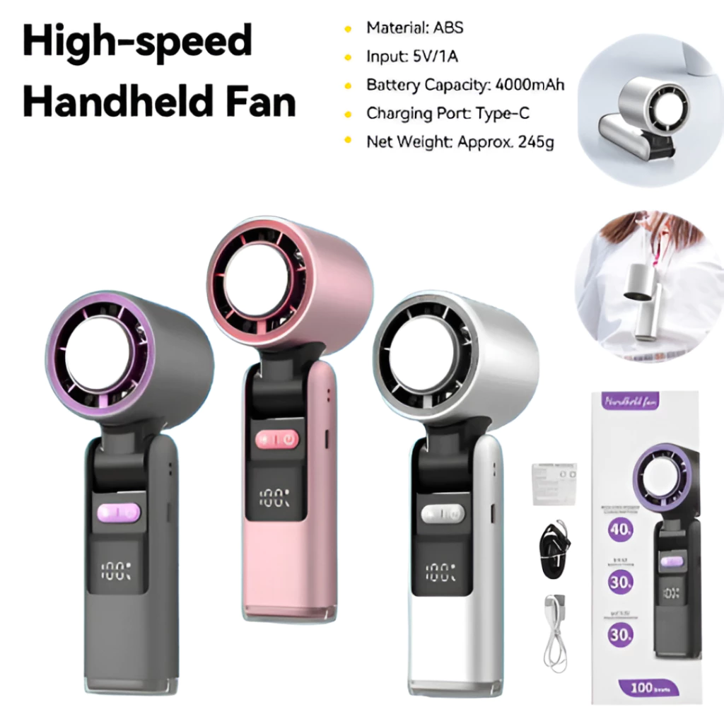 Kipas Angin AC Mini Portable Lipat / Kipas Angin Rechargeable Handheld Turbo Fan Kipas Genggam Digital Display