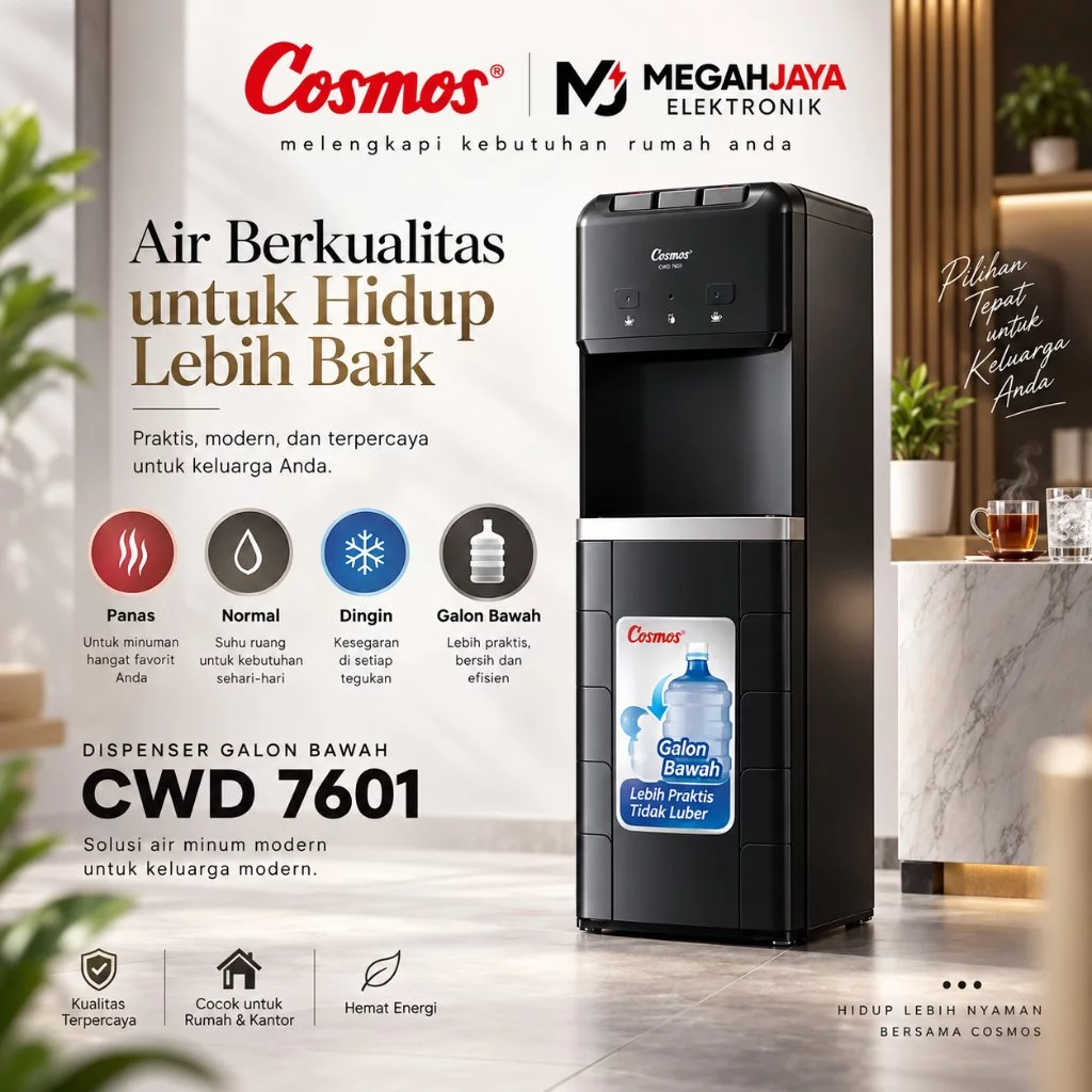 [COD READY] COSMOS DISPENSER GALON BAWAH 3 IN 1 CWD 7601 (COLD, NORMAL AND HOT) GARANSI RESMI
