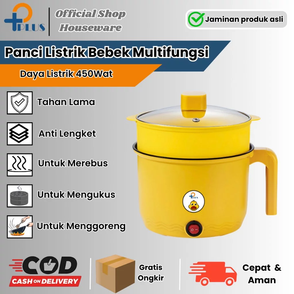 [PPLUS] Panci Listrik Serbaguna Hemat Listrik 450 Watt Anti Lengket / Elektrik Cooker Multifungsi Panci Kukus Elektrik / Rice Cooker 450W