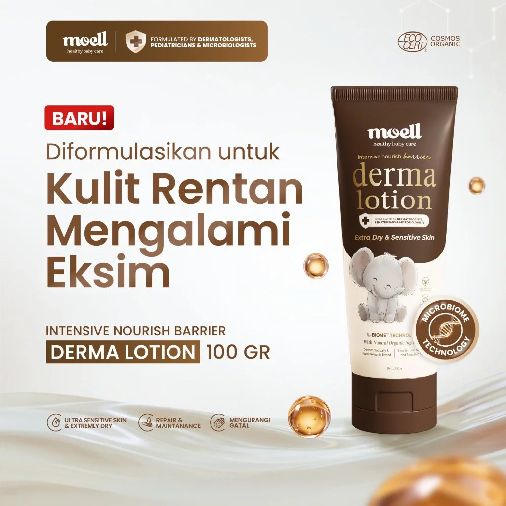 Moell Dermalotion 100gr Body Lotion Kulit Extra Dry dan Sensitif Bayi dan Anak 72 Jam
